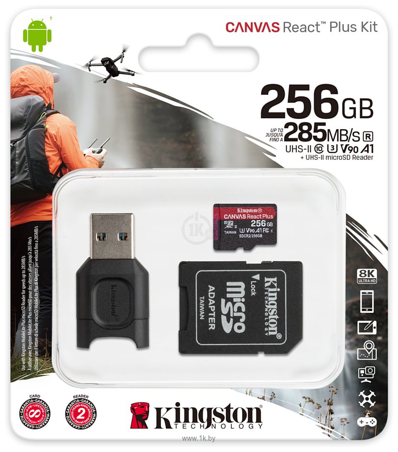 Фотографии Kingston Canvas React Plus microSDXC 256GB (с адаптером и кардридером)