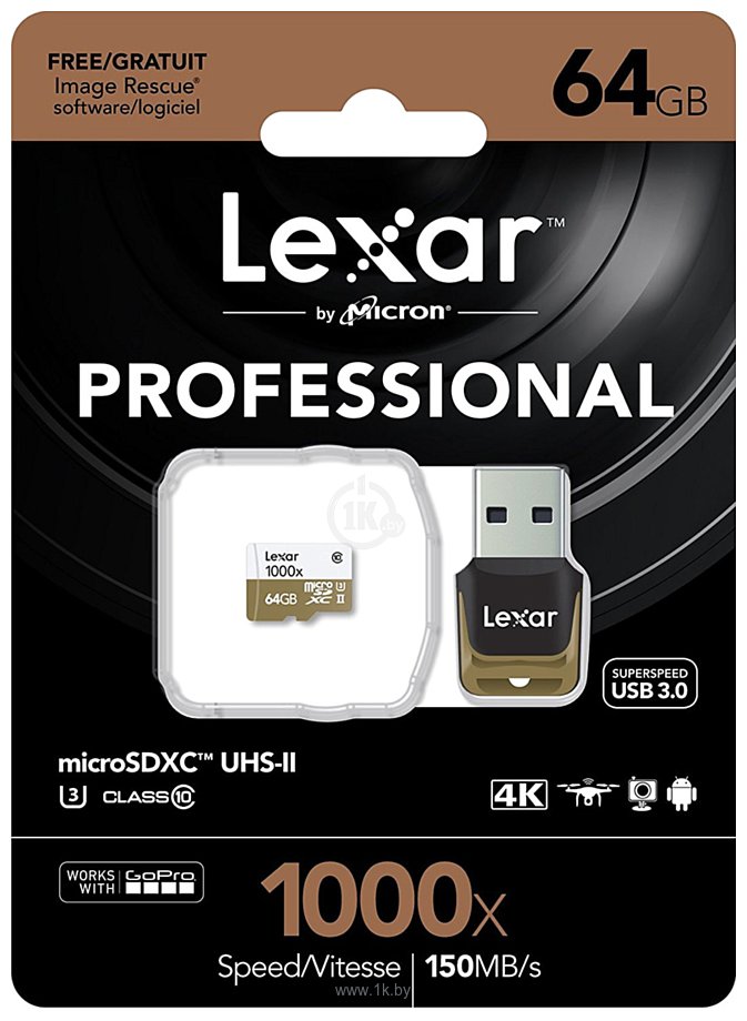 Фотографии Lexar microSDXC UHS-II 64GB + кардридер [LSDMI64GCBNL1000R]