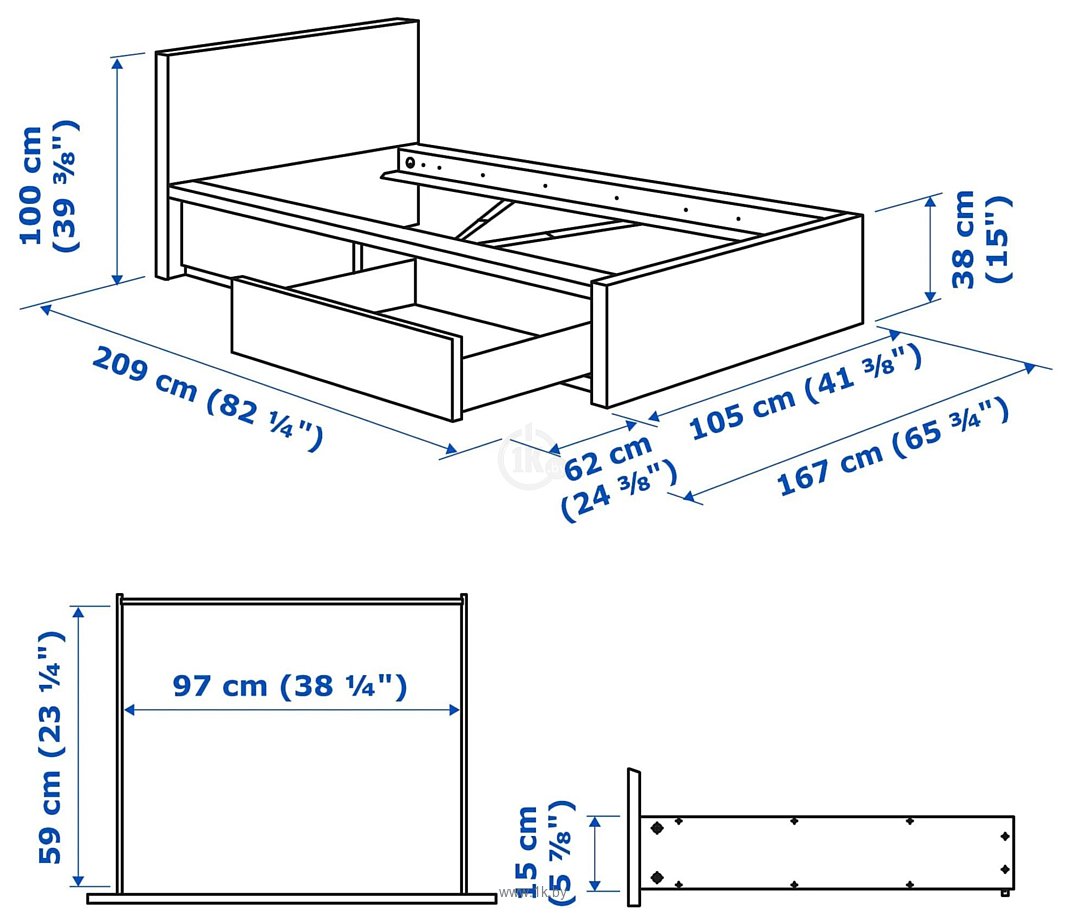 Фотографии Ikea Мальм 200x90 (2 ящика, дубовый шпон/беленый,Леирсунд) 292.278.85