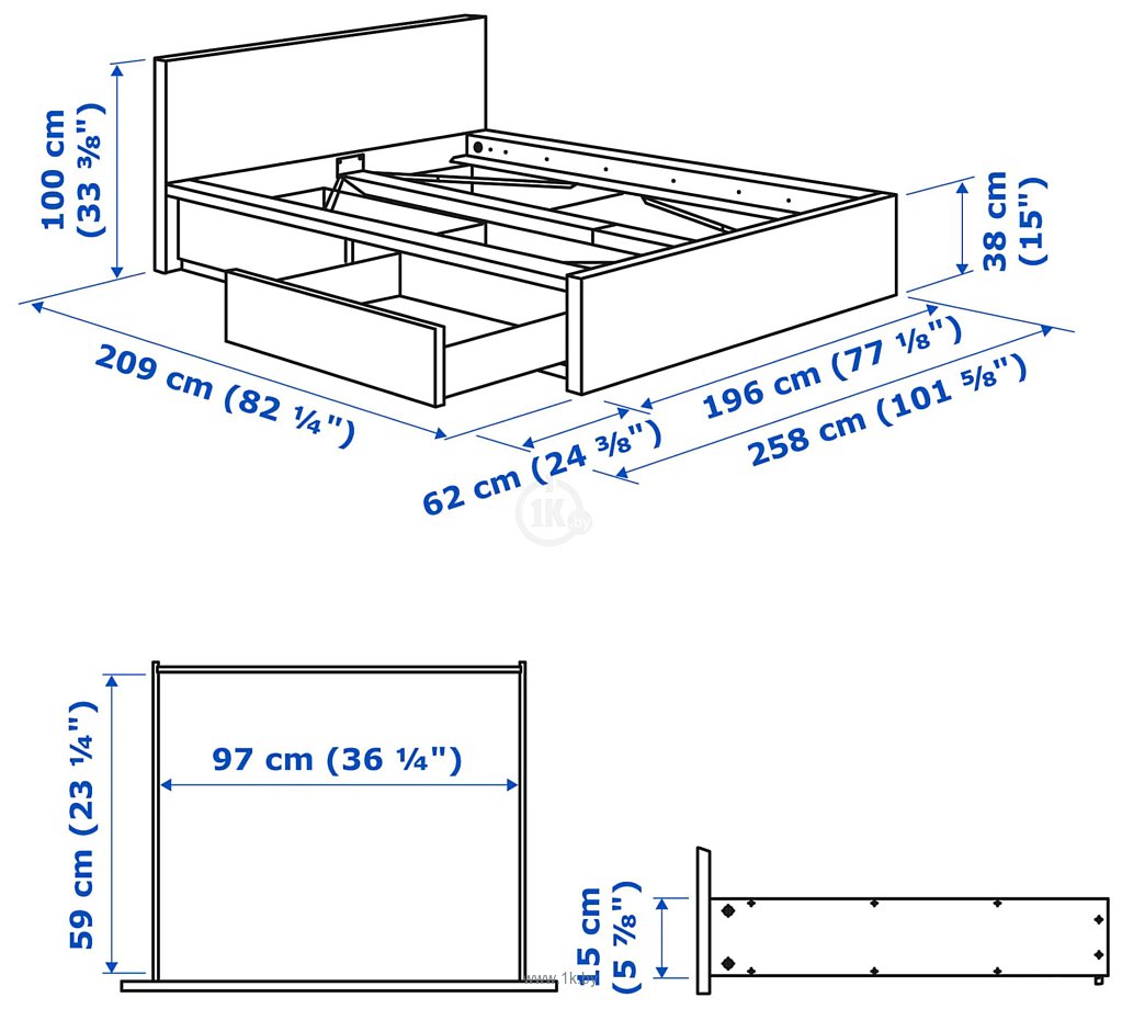 Фотографии Ikea Мальм 200x180 (2 ящика, дубовый/беленый, Лурой) 792.109.67