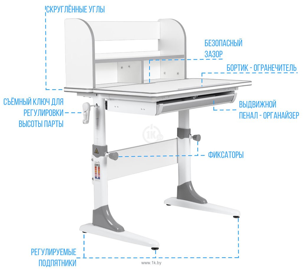 Фотографии Anatomica Smart-10 Plus + стул + надстройка + выдвижной ящик со стулом СУТ-01-01 фанера белый/белый (белый/серый)