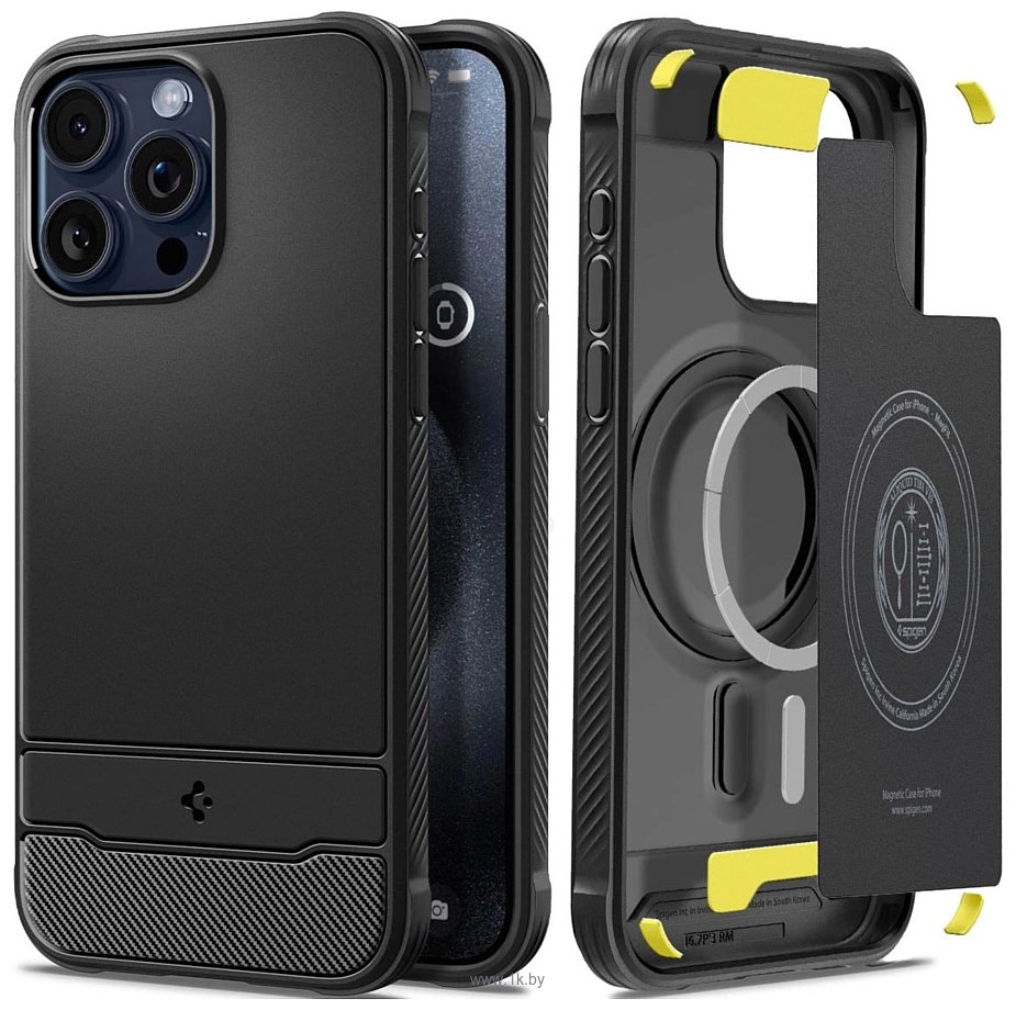 Фотографии Spigen Rugged Armor (MagFit) для iPhone 15 Pro Max ACS06561 (черный)