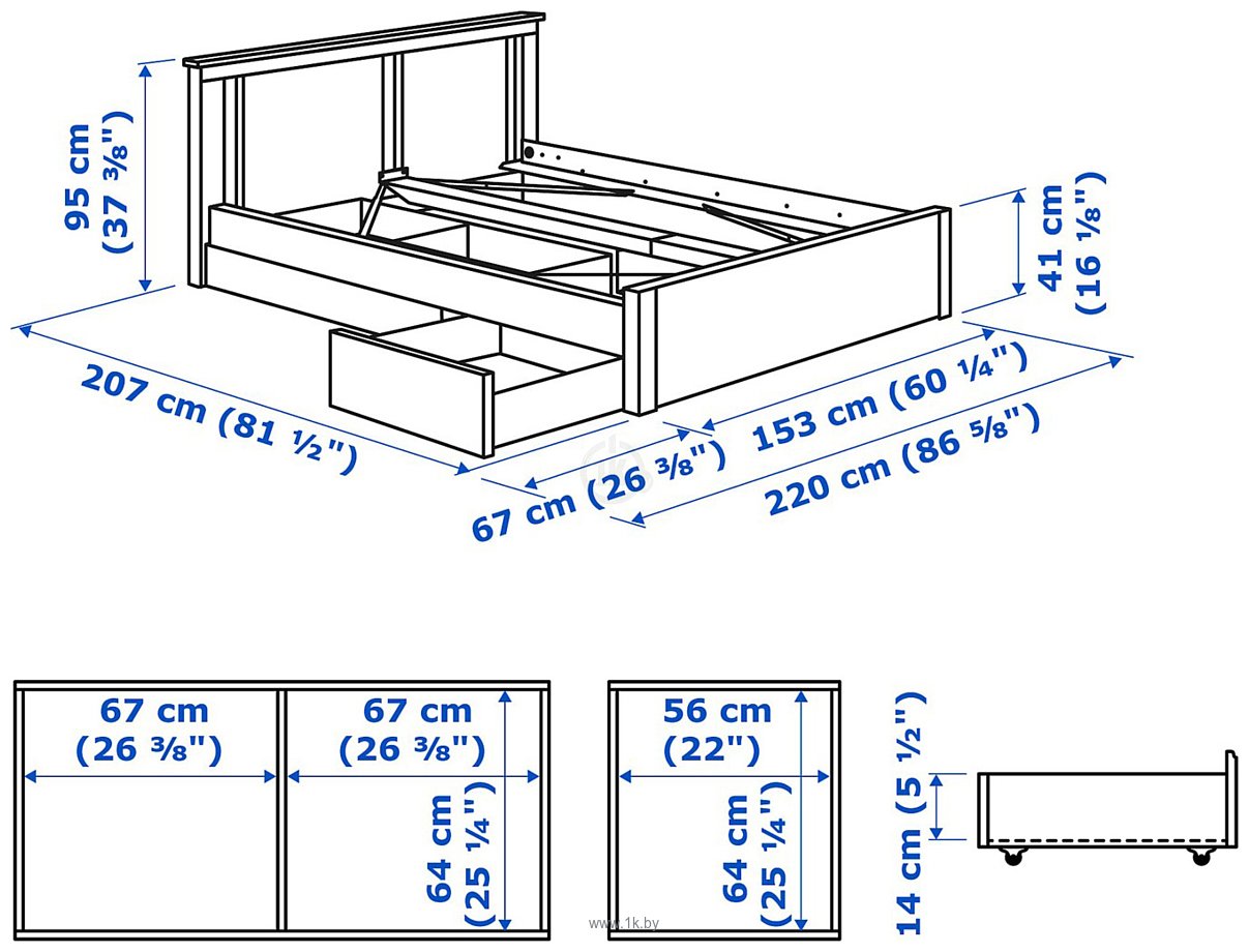 Фотографии Ikea Сонгесанд 200x140 (два ящика, белый, без основания) 792.412.09