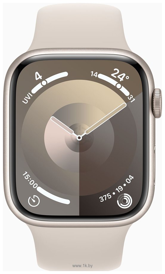 Фотографии Apple Watch Series 9 45 мм (алюминиевый корпус, звездный свет/звездный свет, спортивный силиконовый ремешок M/L)