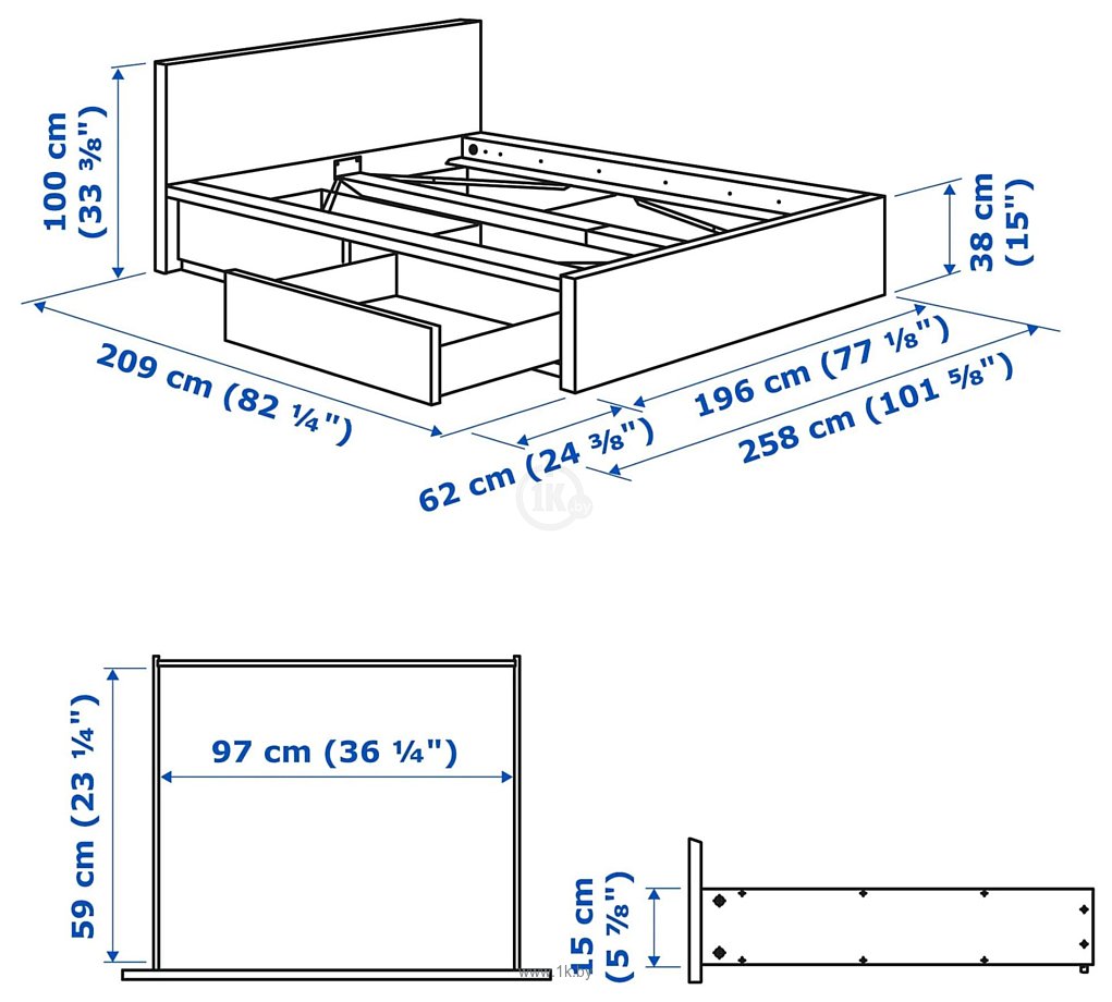 Фотографии Ikea Мальм 200x180 (2 ящика, дуб беленый, без основания) 992.109.66