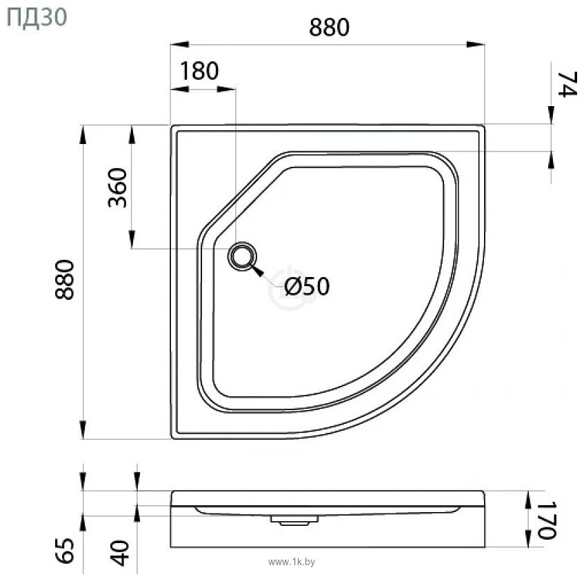 Фотографии Triton ПД30 ДК 1/4 круга 88х88 (с бортом)