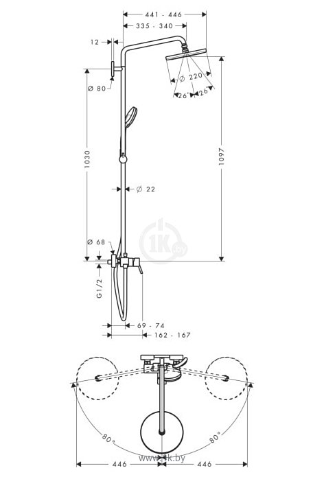 Фотографии Hansgrohe Croma 220 Showerpipe 27222000