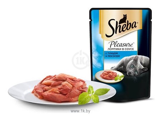 Фотографии Sheba (0.085 кг) 1 шт. Pleasure ломтики в соусе с тунцом и лососем