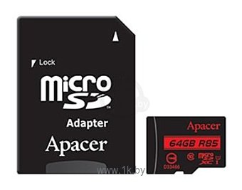 Фотографии Apacer microSDXC Card Class 10 UHS-I U1 (R85 MB/s) 64GB + SD adapter