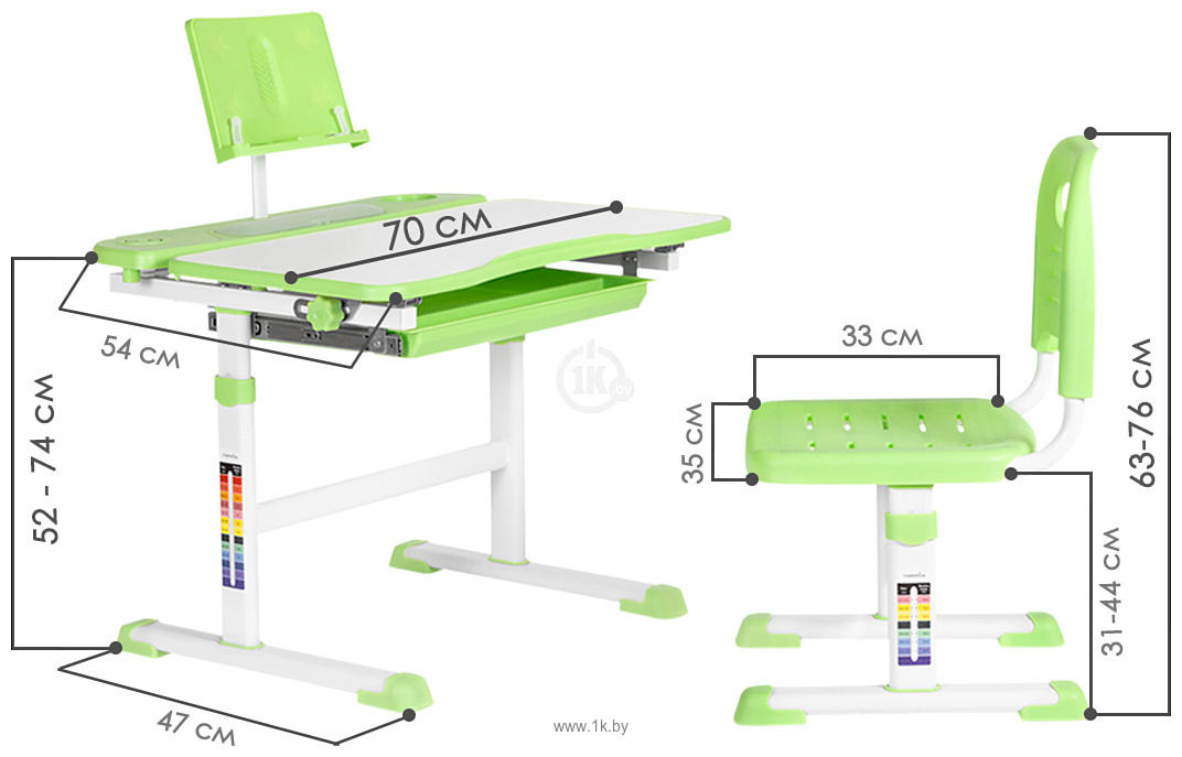 Фотографии Anatomica Avgusta + стул + выдвижной ящик + подставка (белый/зеленый)