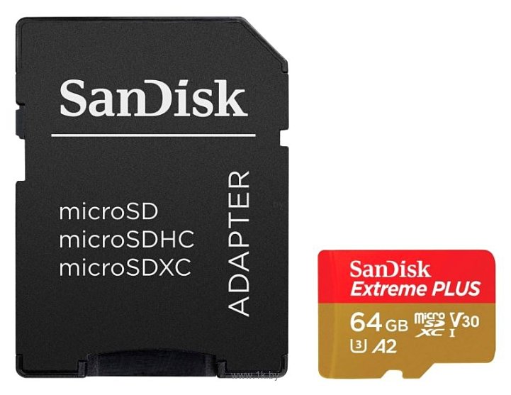 Фотографии SanDisk Extreme PLUS microSDXC Class 10 UHS Class 3 V30 A2 170MB/s 64GB + SD adapter