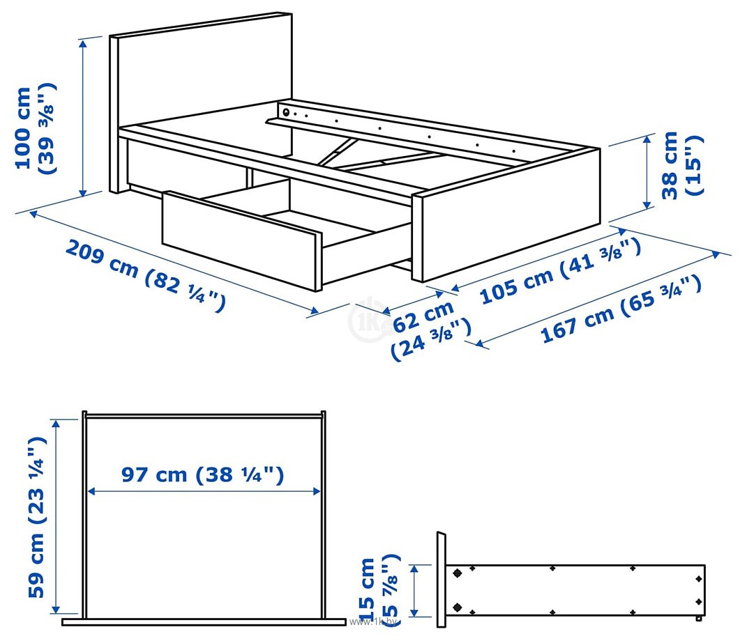 Фотографии Ikea Мальм 200x90 (2 ящика, дуб беленый, без основания) 492.278.89