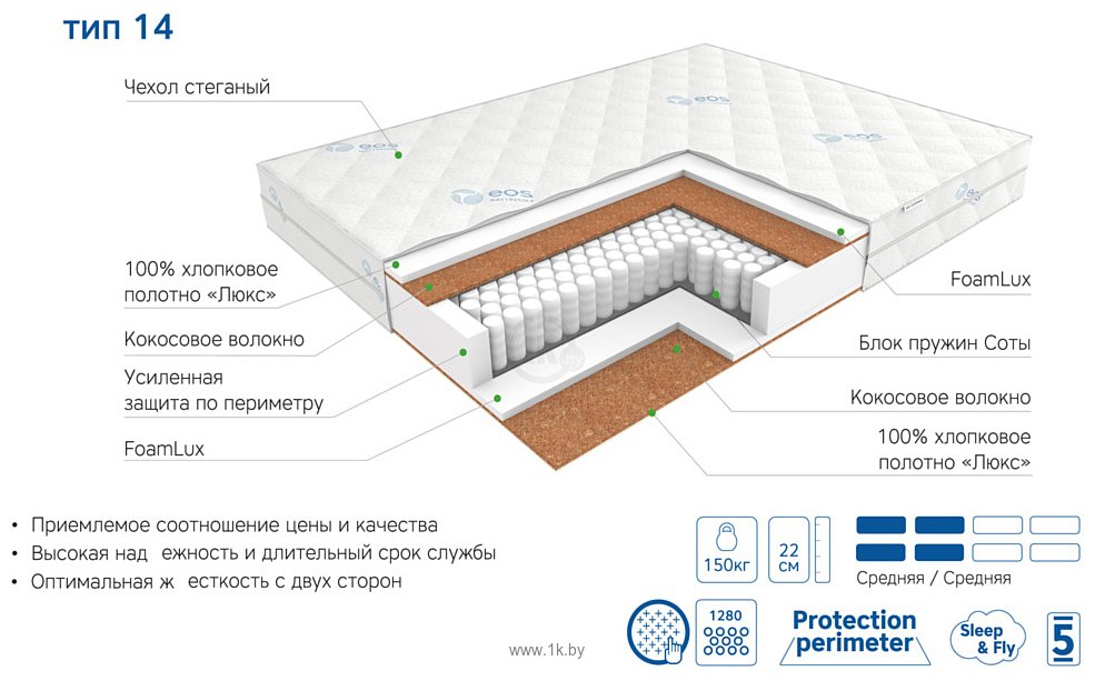 Матрас eos премьер 9b 160x200 премиум adaptive