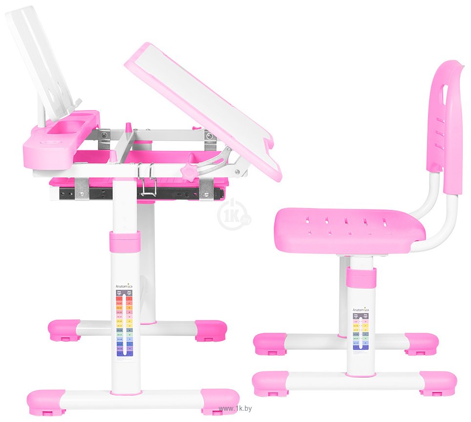 Фотографии Anatomica Vitera + стул + выдвижной ящик + подставка (белый/розовый)