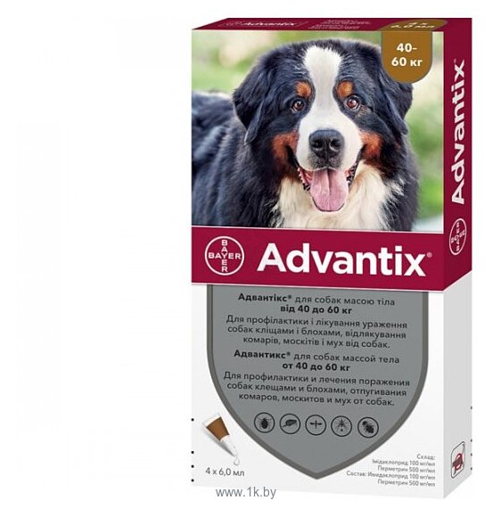Фотографии Адвантикс (Bayer) капли от блох и клещей инсектоакарицидные (4 пип) для собак и щенков