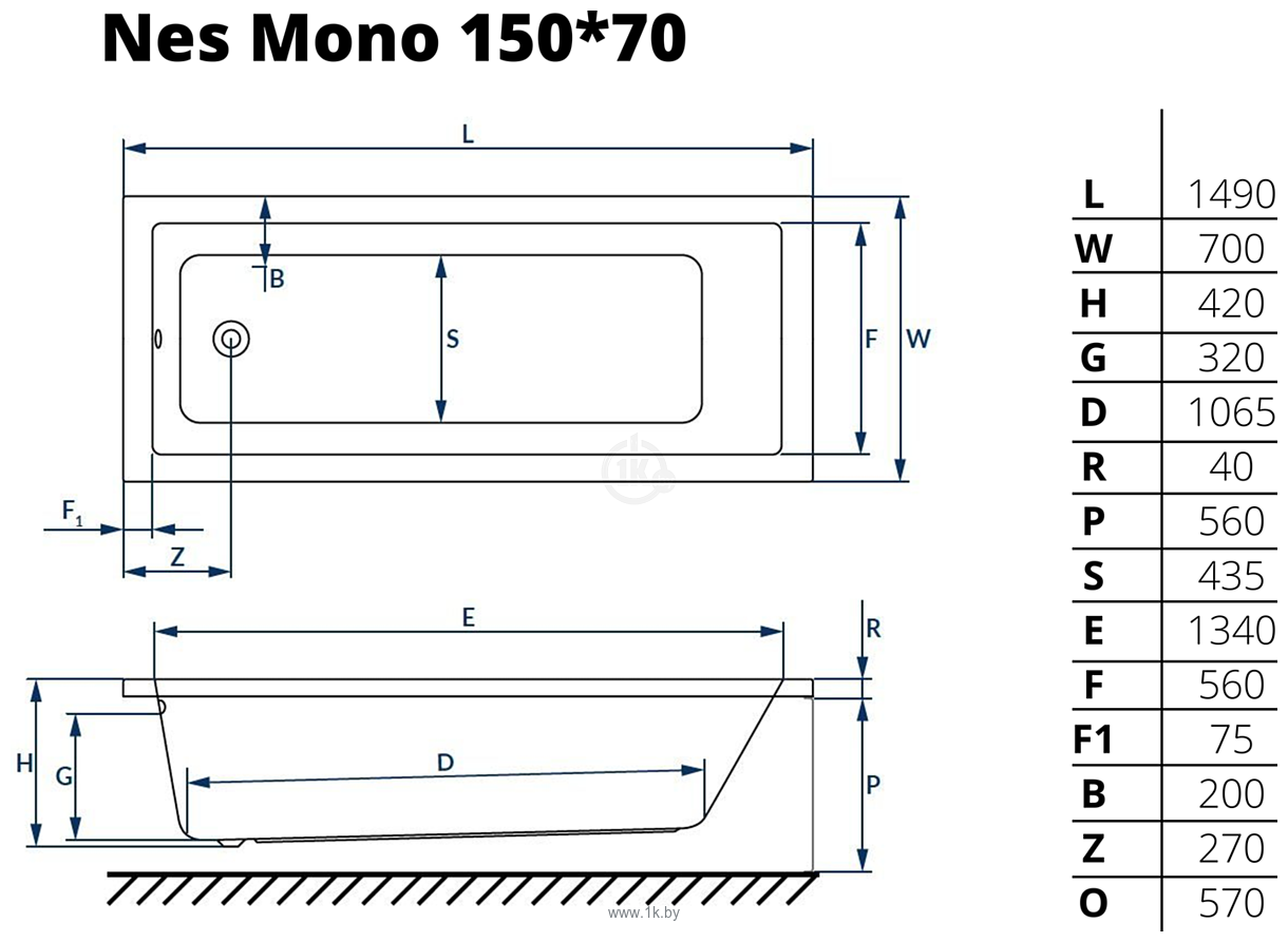 Фотографии Excellent Ness Mono 150x70 с ножками