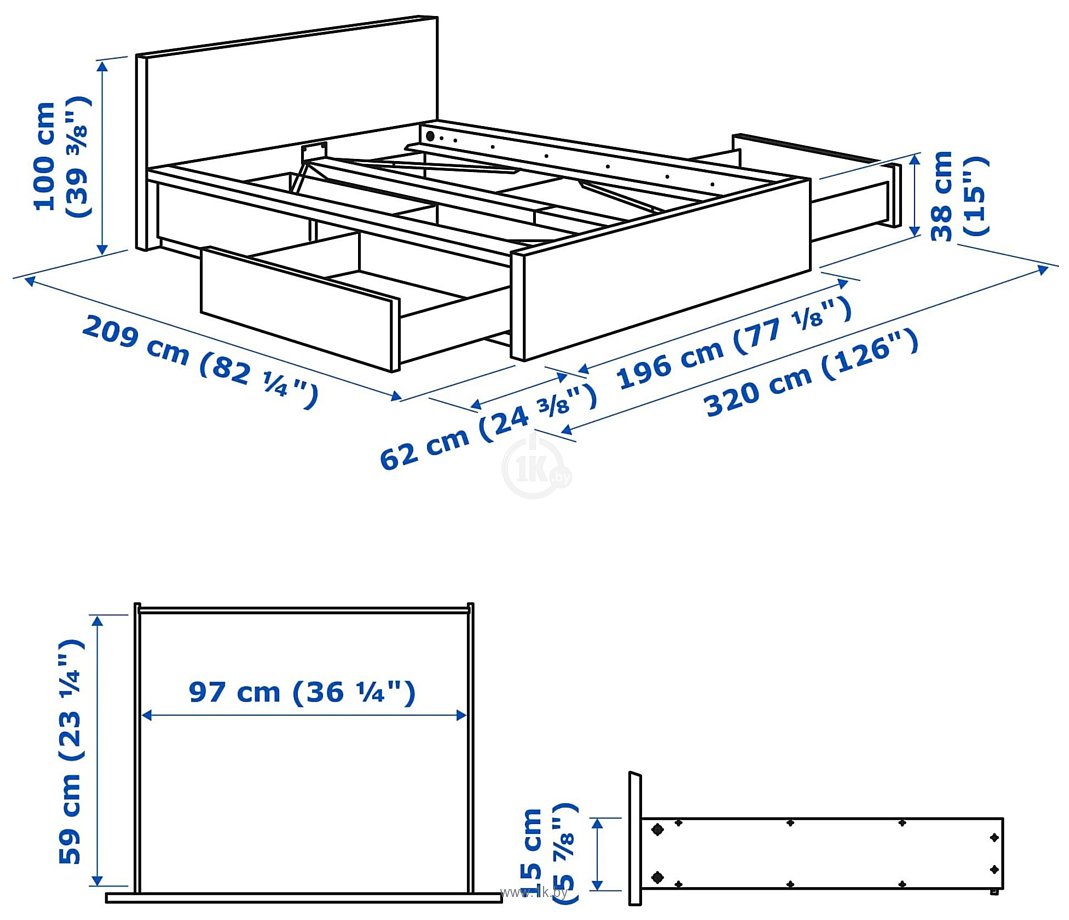 Фотографии Ikea Мальм 200x180 (4 ящика, дубовый шпон/беленый, Лонсет) 392.109.69