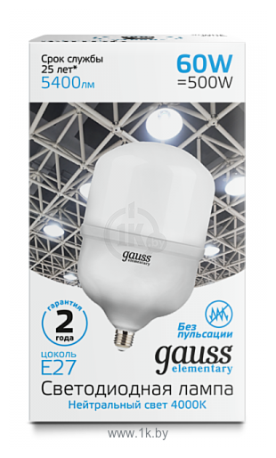 Фотографии Gauss Elementary LED T160 E27 60W 5400lm 5400lm 180-240V 4000K (63226)