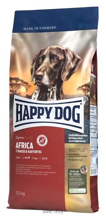 Фотографии Happy Dog (12.5 кг) Supreme Sensible - Africa со страусом и катрофелем