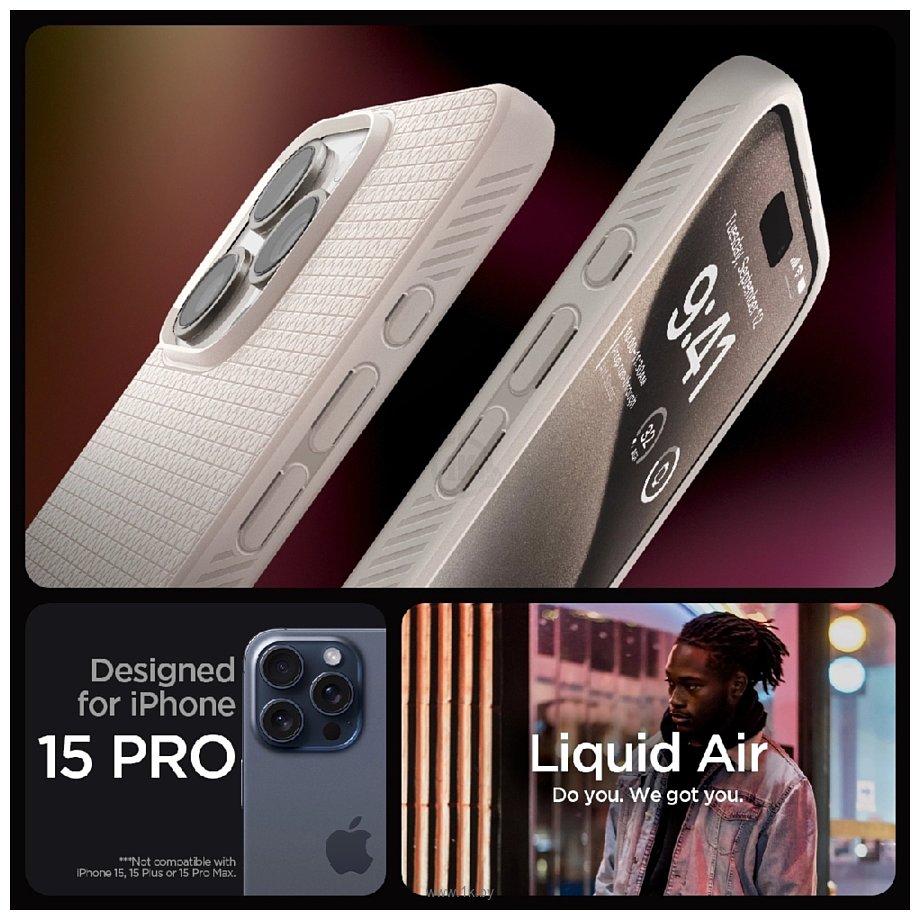 Фотографии Spigen Liquid Air для iPhone 15 Pro ACS07217 (серый)