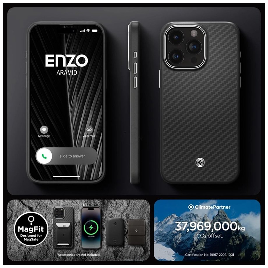 Фотографии Spigen Enzo Aramid для iPhone 15 Pro ACS07045 (черный)