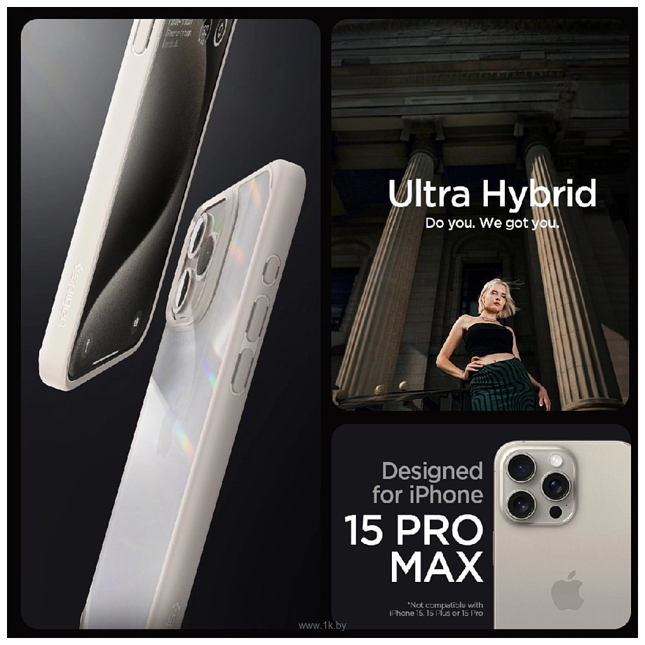 Фотографии Spigen Ultra Hybrid для iPhone 15 Pro Max ACS07209 (серый)