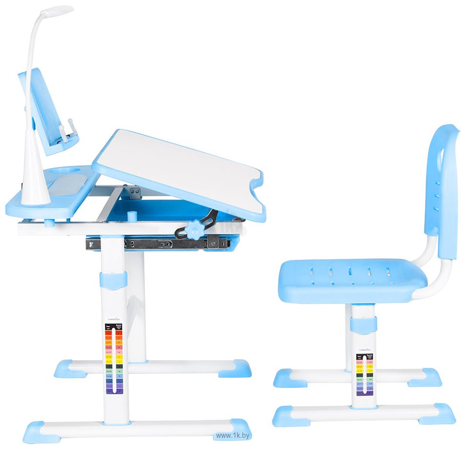 Фотографии Anatomica Avgusta + стул + выдвижной ящик + светильник + подставка (белый/голубой)