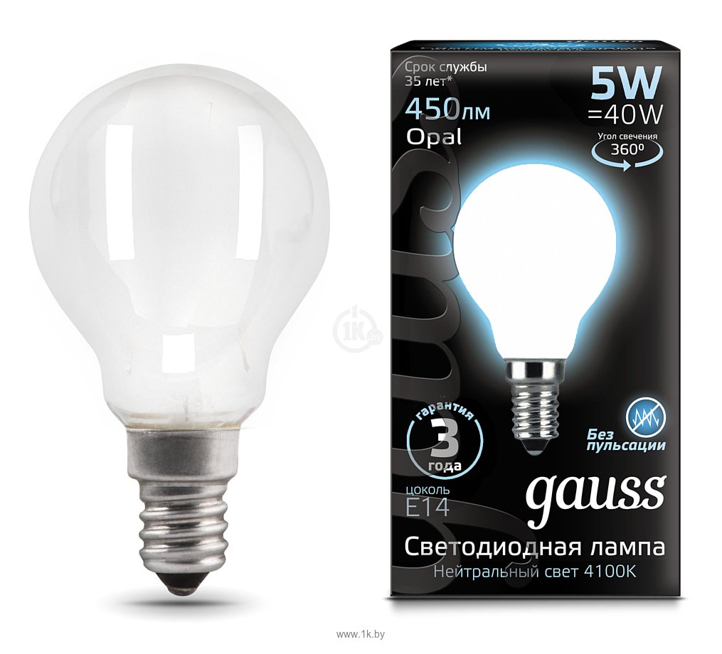 Фотографии Gauss LED Filament Globe OPAL E14 5W 4100K (105201205)