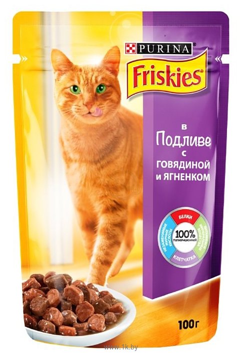 Фотографии Friskies (0.1 кг) 1 шт. Для взрослых кошек с говядиной и ягненком в подливе