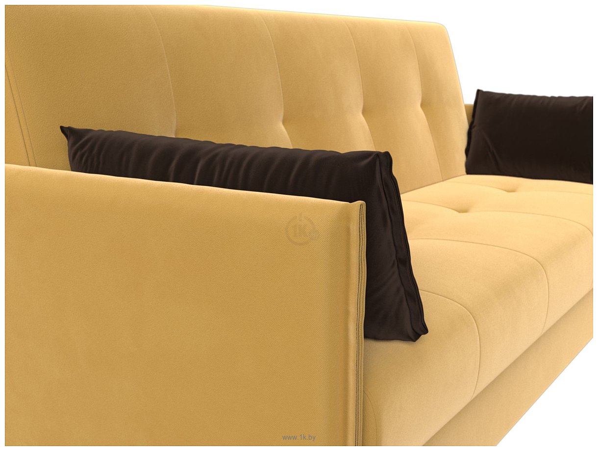 Фотографии Лига диванов Лига-018 117857 (микровельвет желтый/подушки коричневый)