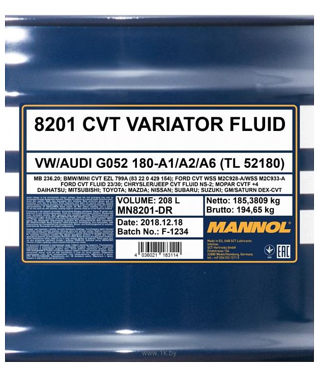 Фотографии Mannol CVT Variator Fluid 208л