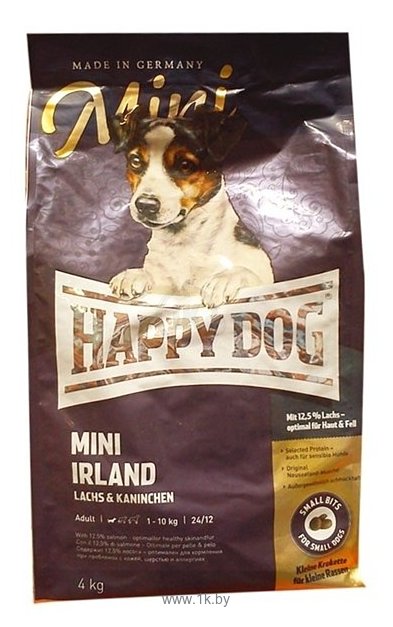 Фотографии Happy Dog (4 кг) Supreme - Mini Irland для взрослых собак мелких пород с лососем и кроликом