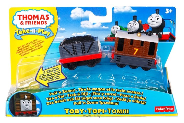 Фотографии Thomas & Friends Набор "Вагончик и паровозик Тоби" серия Take-n-Play Y1418