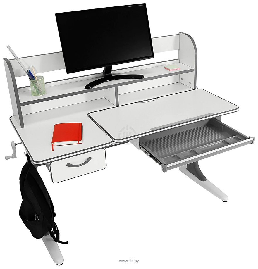 Фотографии Anatomica Study-120 Lux + надстройка + органайзер + ящик с красным креслом Бюрократ KD-2 (белый/серый)