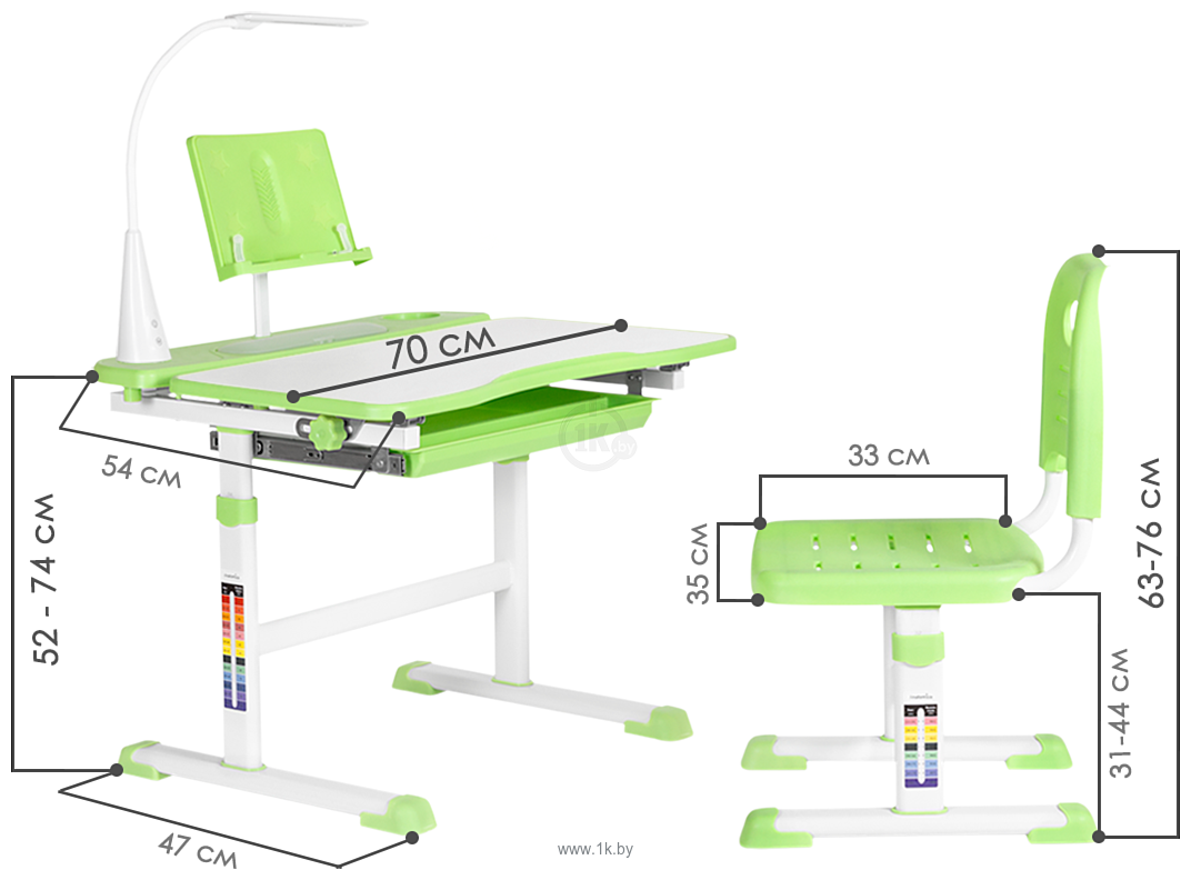Фотографии Anatomica Avgusta + стул + выдвижной ящик + светильник + подставка (белый/зеленый)