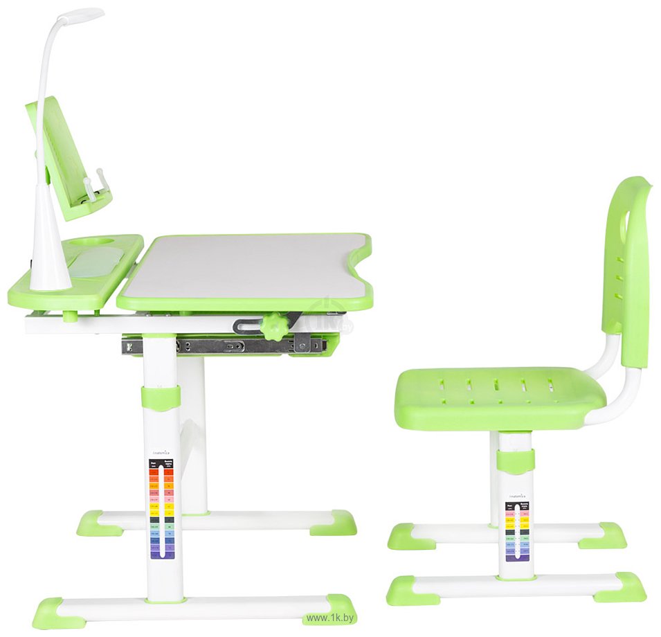 Фотографии Anatomica Avgusta + стул + выдвижной ящик + светильник + подставка (белый/зеленый)