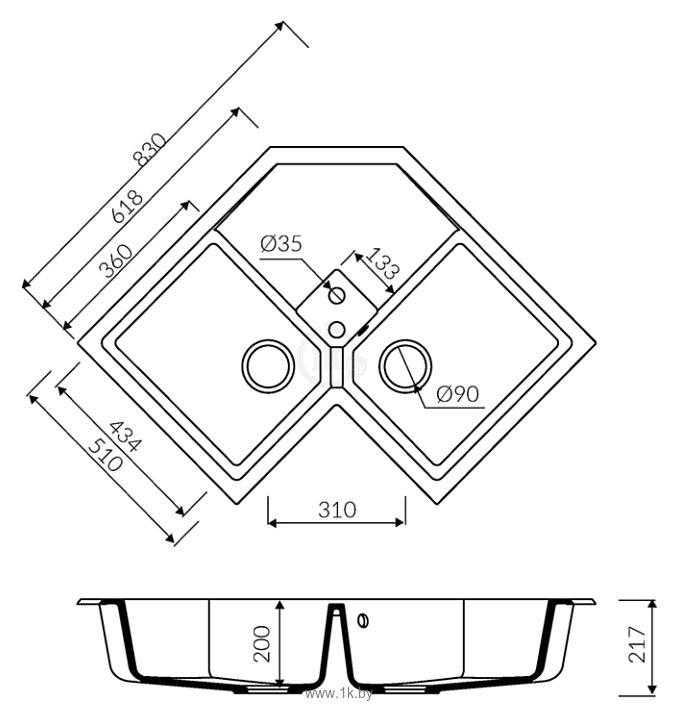 Фотографии MARMORIN DEBRA 2 bowl trapezoid sink with draining board