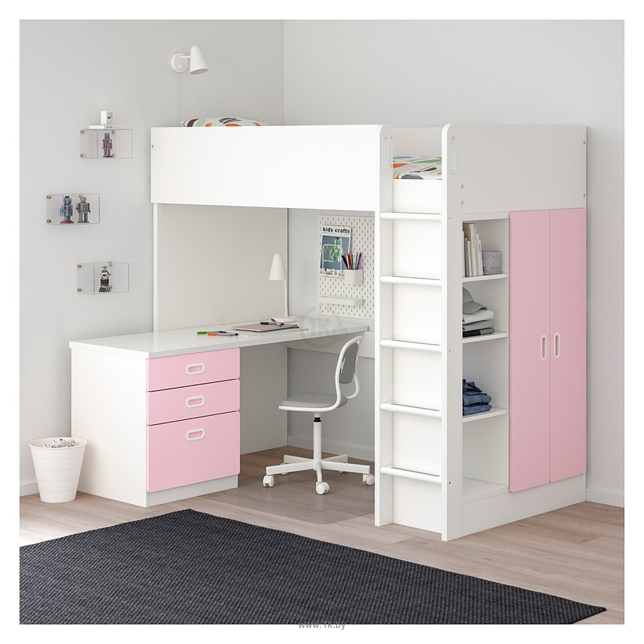 Фотографии Ikea Стува/Фритидс 200x90 (3 ящика, 2 дверцы, бел/розовый) 692.676.76