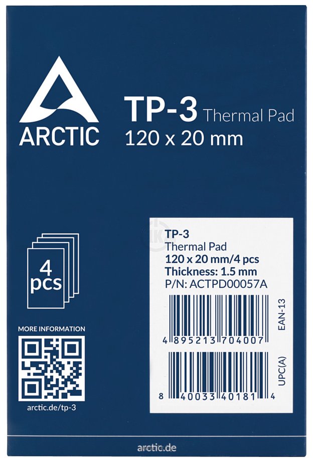 Фотографии Arctic TP-3 ACTPD00057A (120x20x1.5 мм, 4 шт)