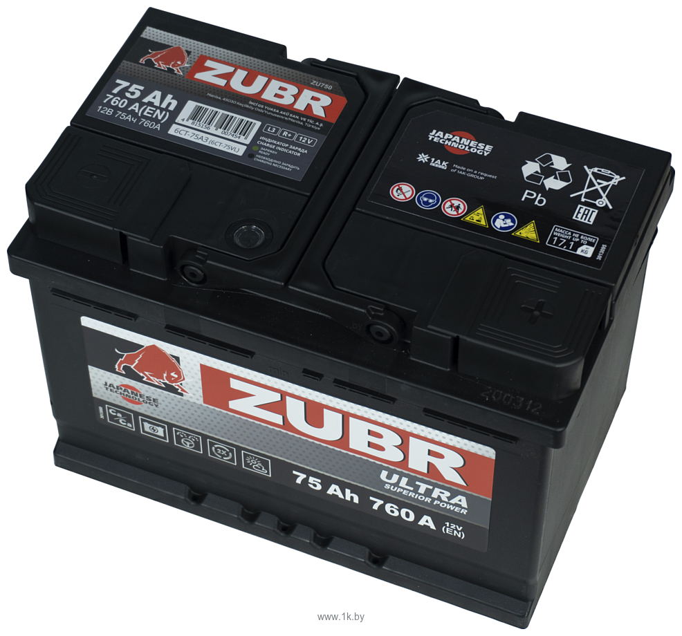 Фотографии Zubr Ultra Yuasa R+ Турция (75Ah)