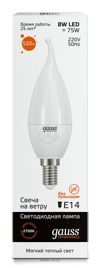 Фотографии Gauss LED Elementary Candle Tailed 8W E14 3000K (34118)