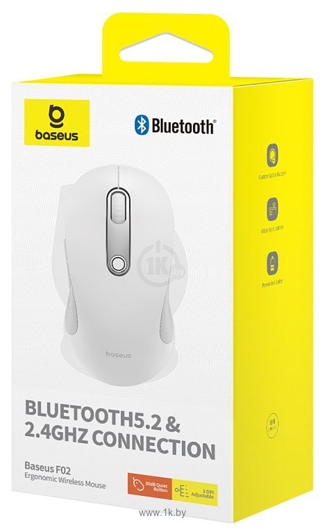 Фотографии Baseus F02 Ergonomic Wireless Mouse white, без батарейки в комплекте