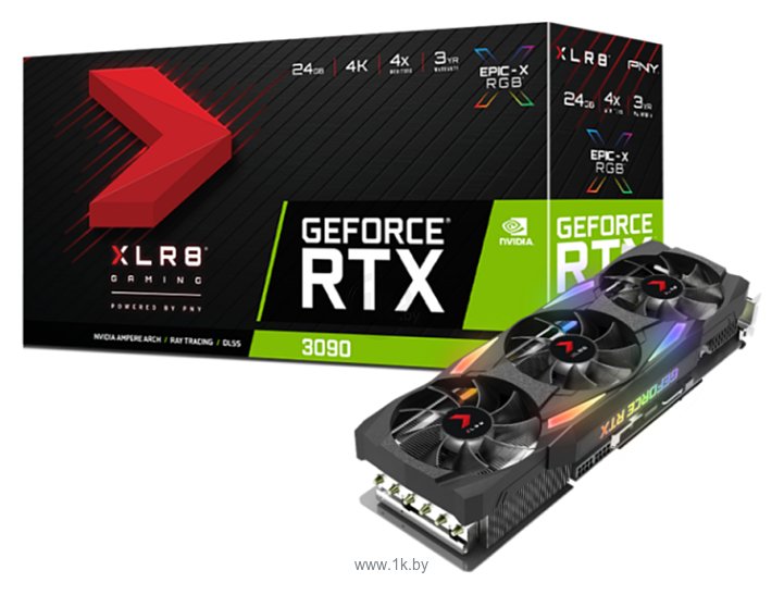 Фотографии PNY GeForce RTX 3090 XLR8 Gaming UPRISING EPIC-X RGB Triple Fan Edition 24GB (VCG309024TFXMPB)