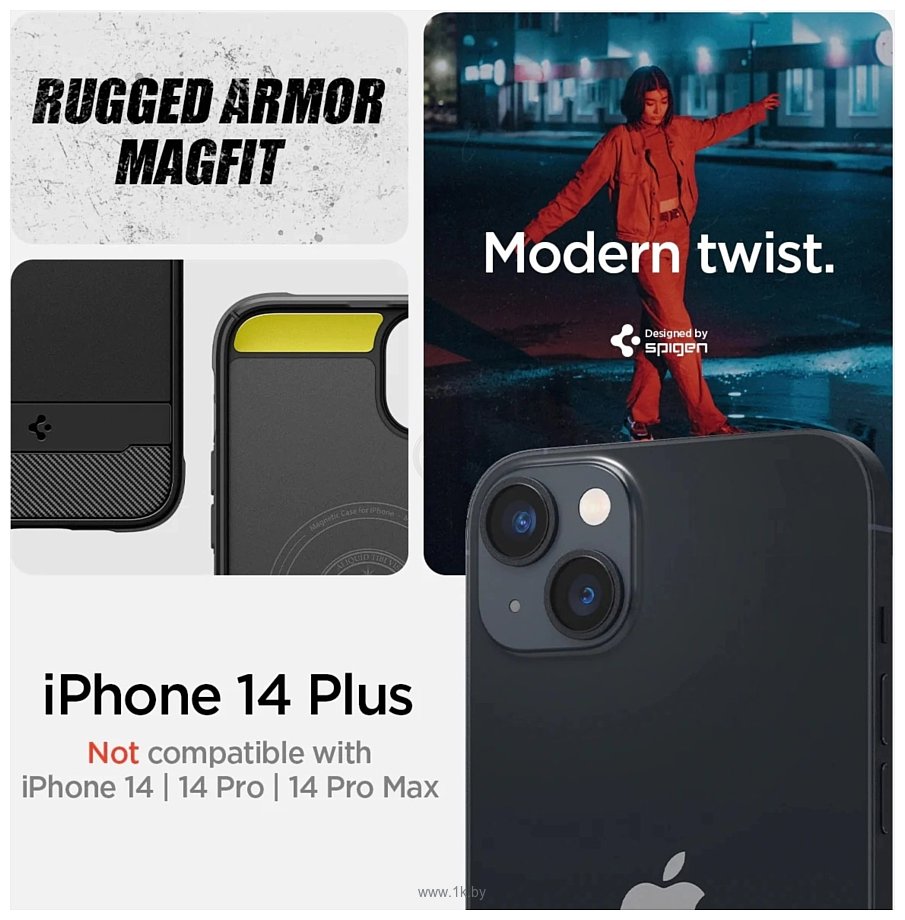 Фотографии Spigen Rugged Armor (MagFit) для iPhone 14 Plus ACS04890 (черный)