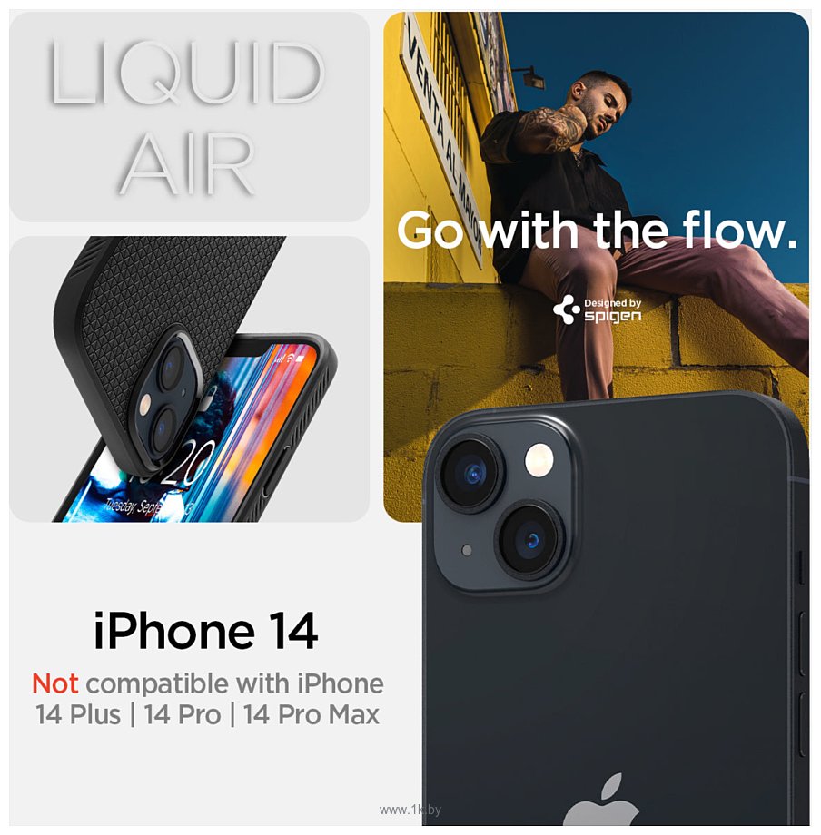 Фотографии Spigen Liquid Air iPhone 14 Matte Black ACS05037 (черный матовый)