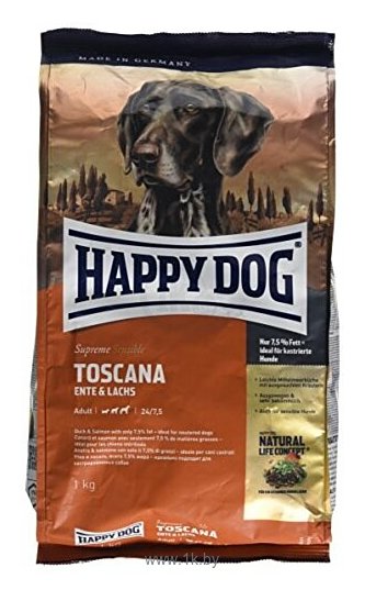 Фотографии Happy Dog (1 кг) Supreme Sensible - Toscana с уткой и лососем