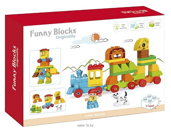 Фотографии Kids home toys Funny Blocks JY236705 Паровоз с животными