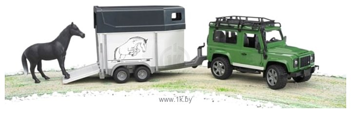 Фотографии Bruder Land Rover Defender with horse trailer 02592
