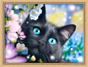 Алмазная мозаика Алмазная Живопись Чёрный кот в цветах АЖ-1900