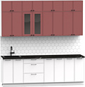 Готовая кухня Интермебель Лион-8 В-1 2.4м (красная глазурь софт/белый софт/тунис)